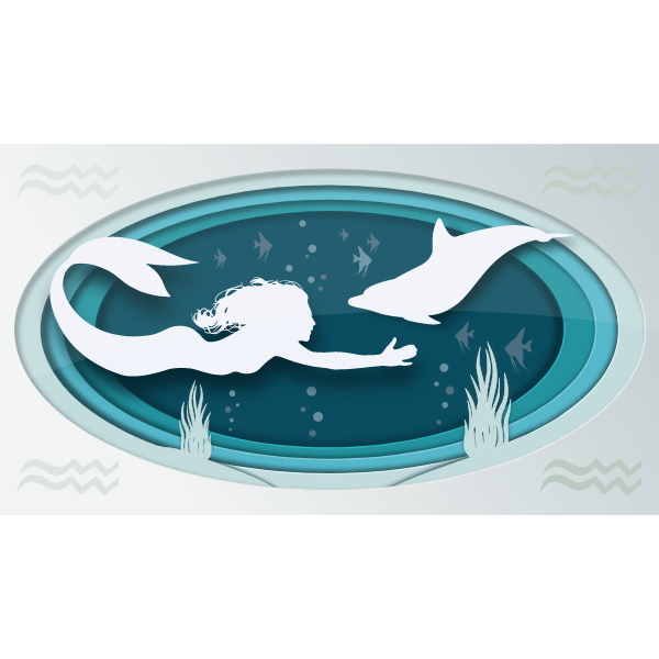 Mermaid and Dolphin - Paper Cut